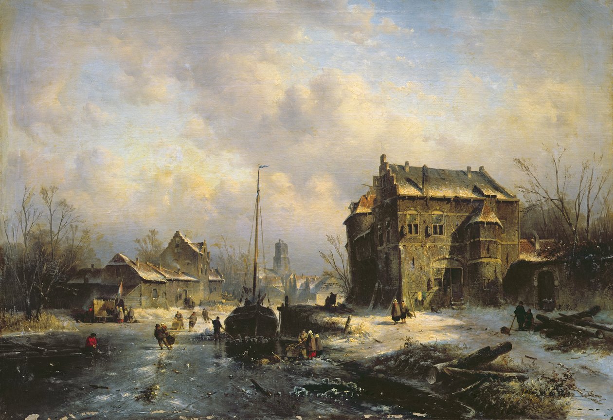 Vinterscene, 1851 af Charles Henri Joseph Leickert