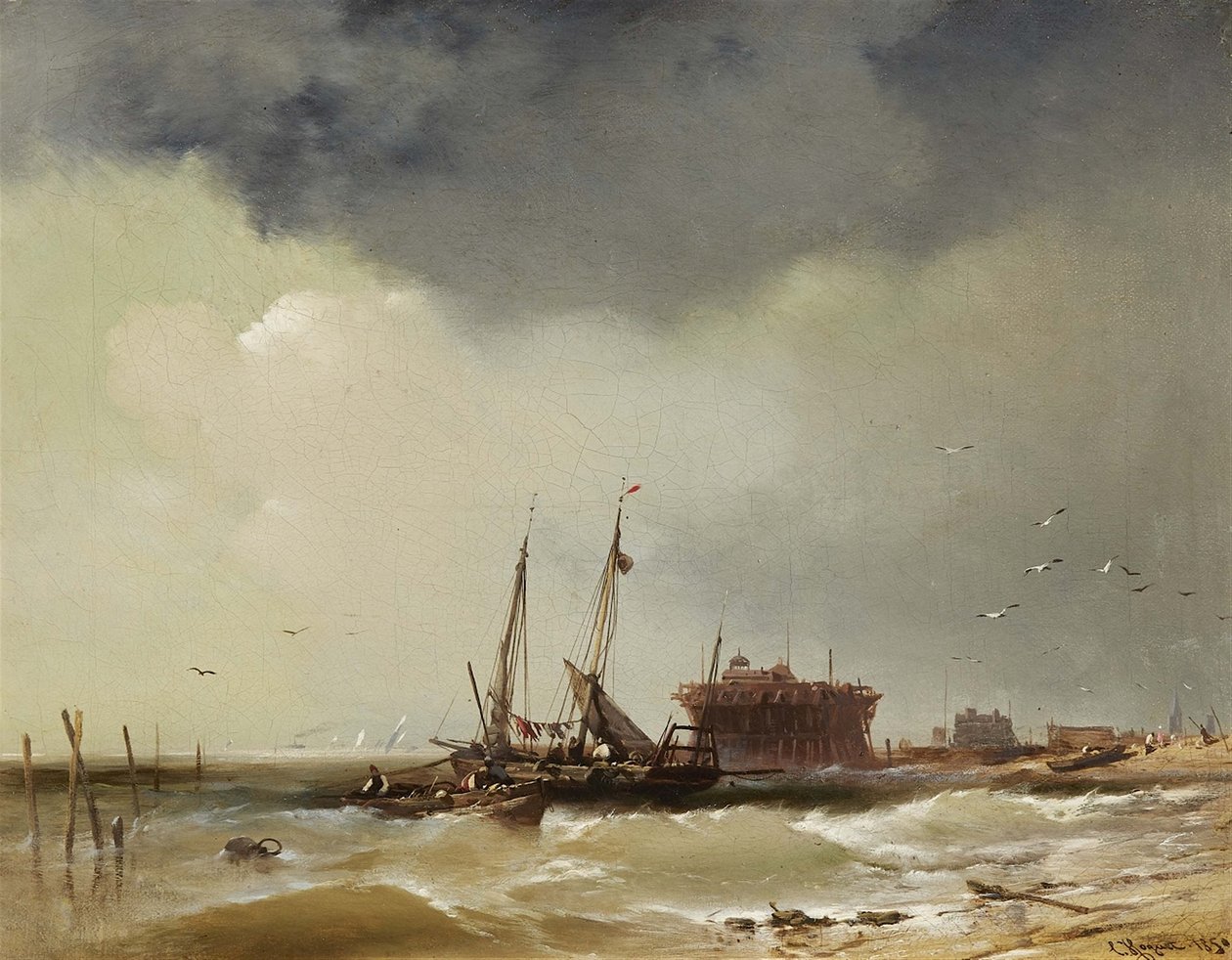 Fiskerbåde lander på en strand af Charles Hoguet