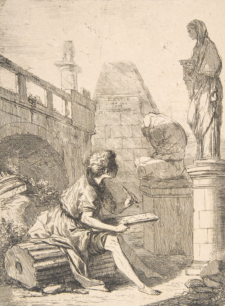 Dreng tegner ruiner, 1700-tallet. af Charles Hutin