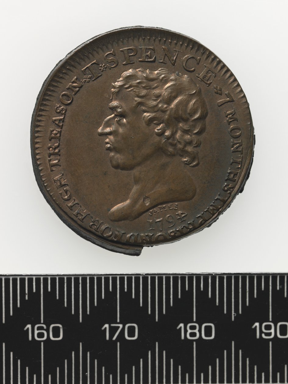 Buste af Thomas Spence Token, forside (kobber) af Charles James