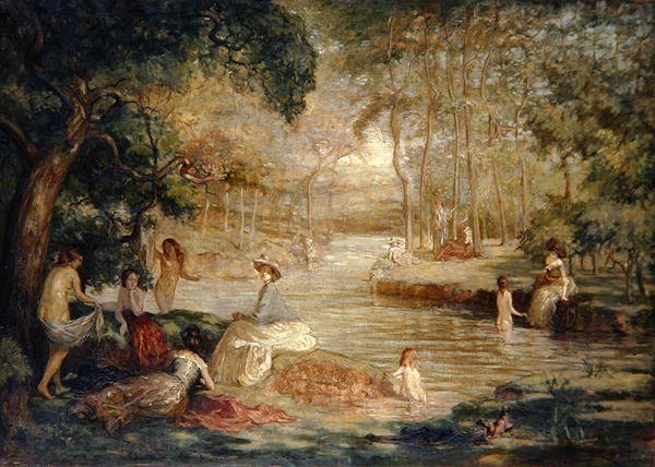 Badende: Kvinder Badende ved en flod af Charles Julian Tharp