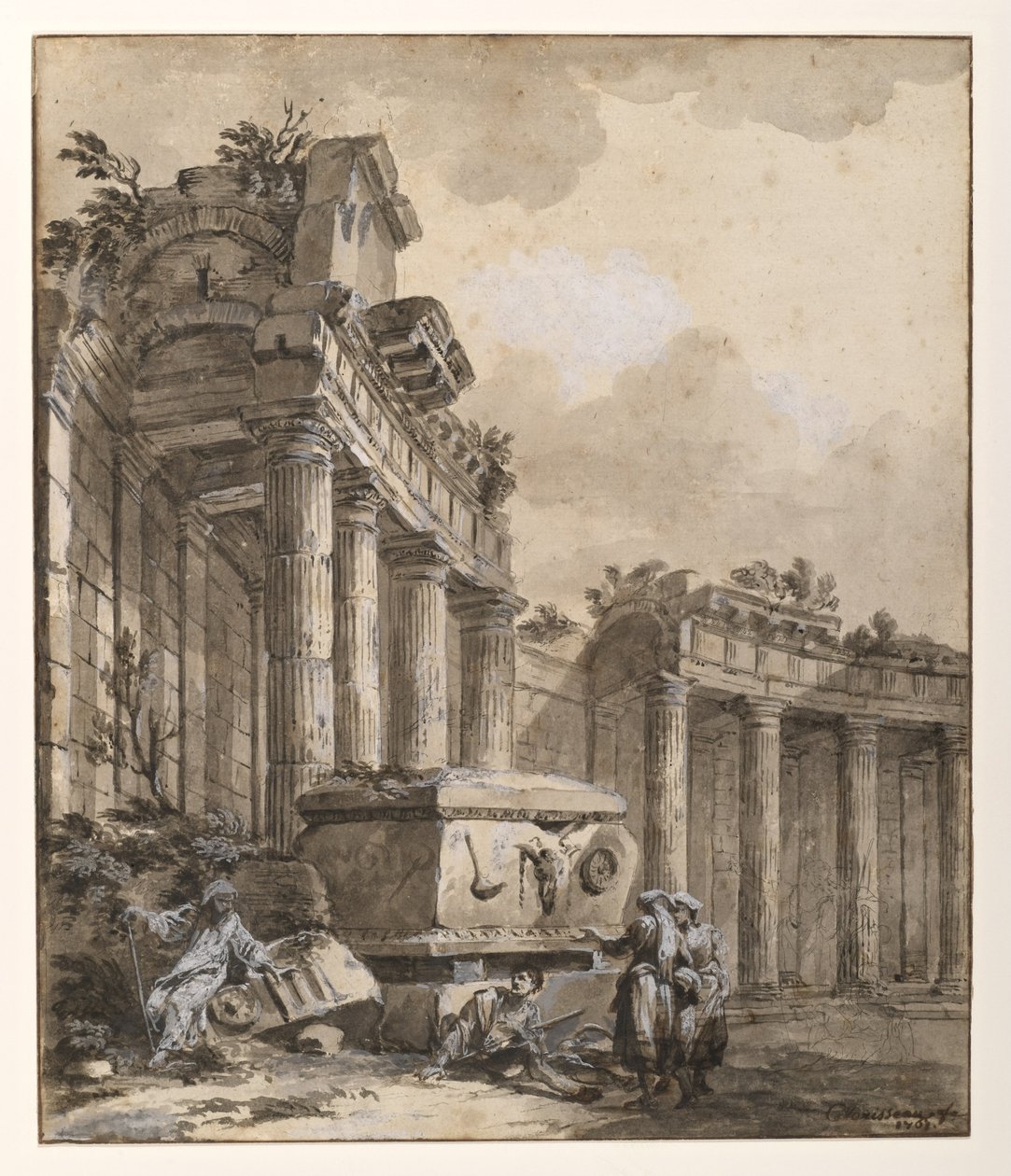 Figurer nær en ødelagt kolonnade af Charles Louis Clerisseau