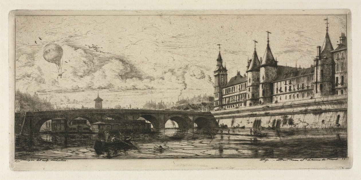 Etchings of Paris: The Exchange Bridge af Charles Meryon