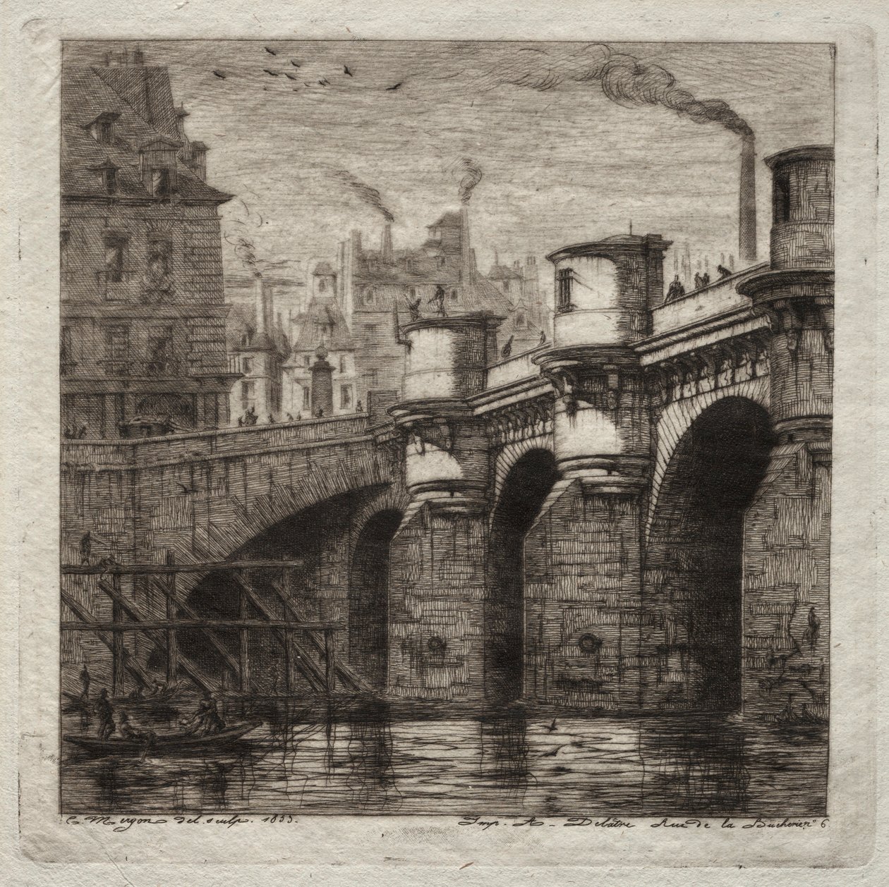 Etchings of Paris: The New Bridge, 1853. af Charles Meryon