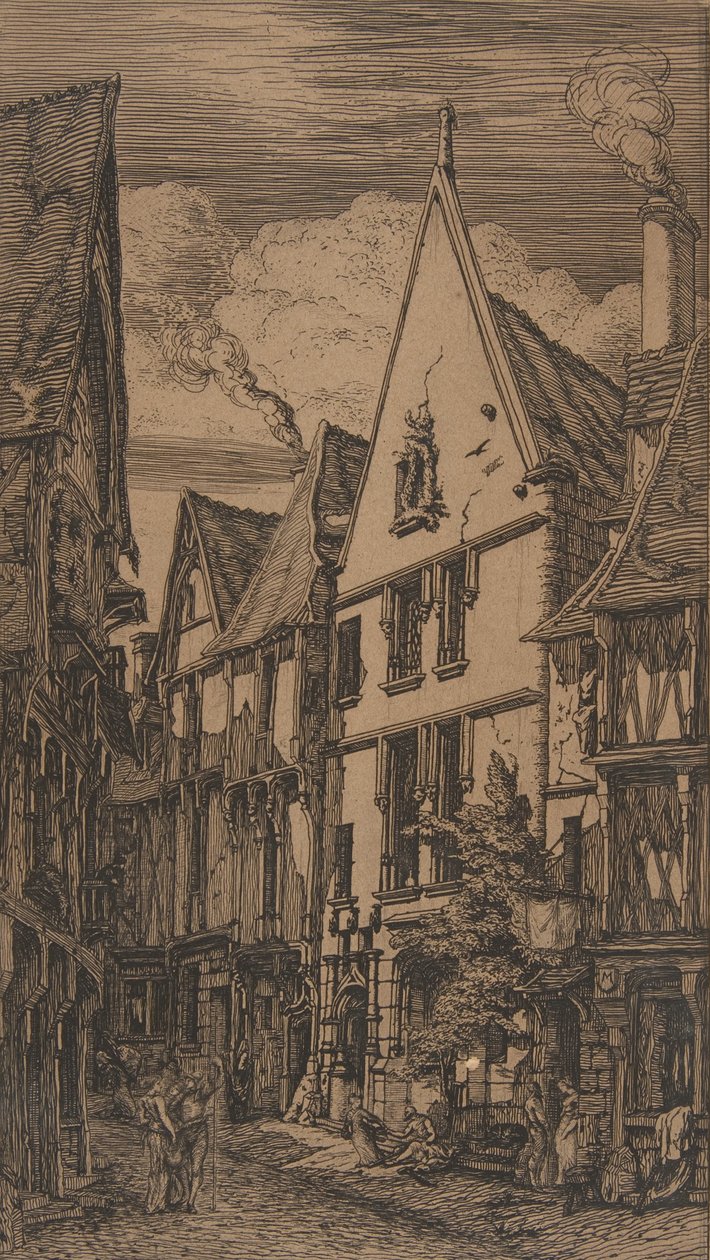 Rue des Toiles, Bourges, 1853. af Charles Meryon