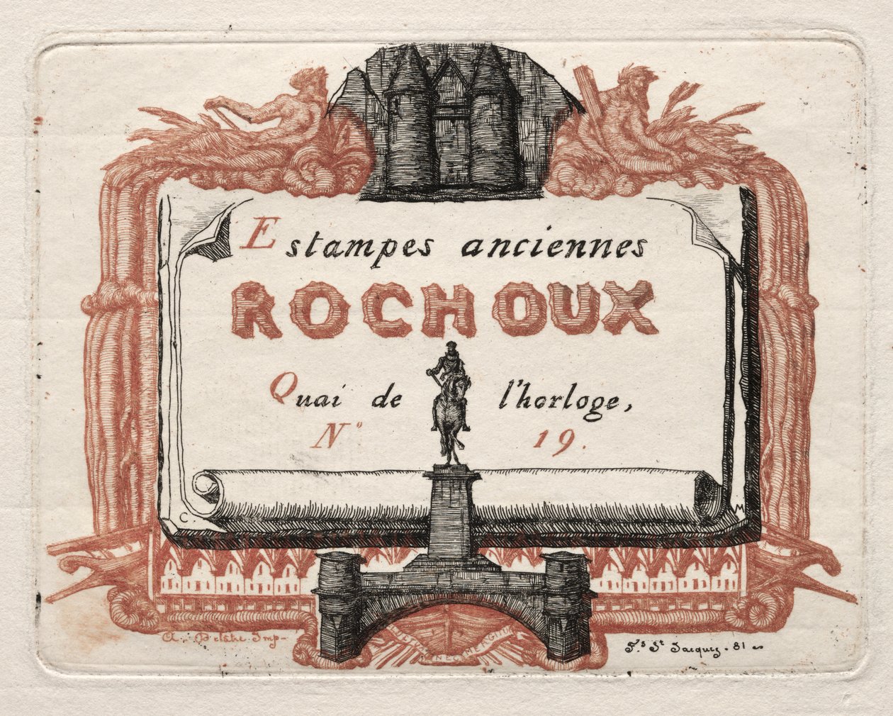 Adressekortet til Rochoux, en tryksælger af Charles Meryon