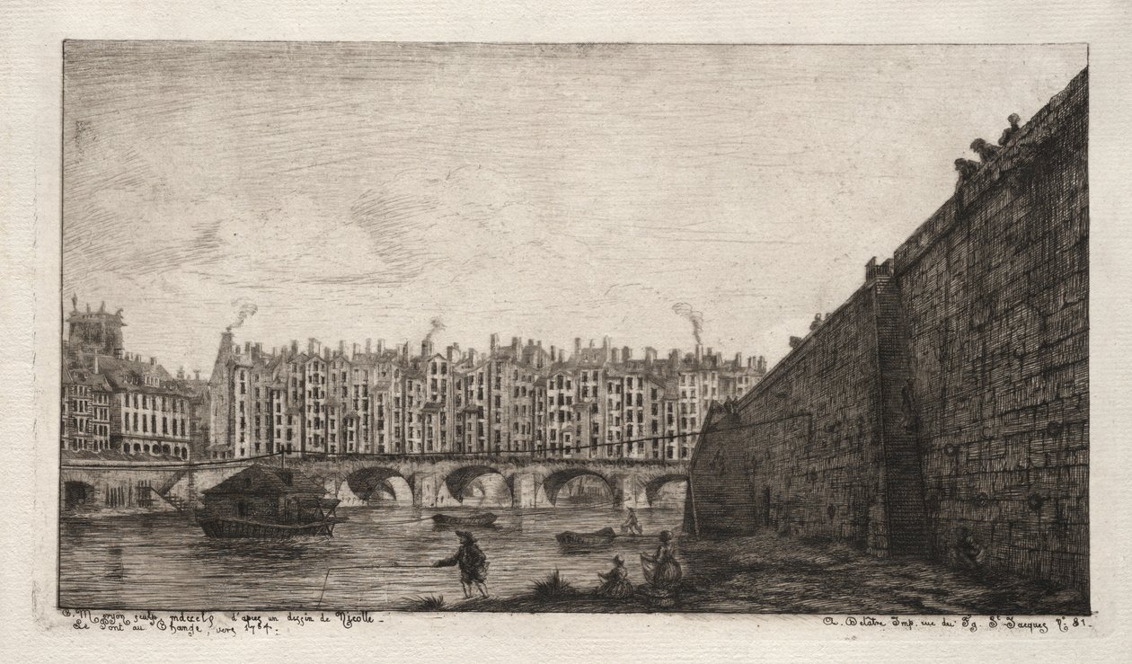 Exchange Bridge, Paris, omkring 1784 af Charles Meryon
