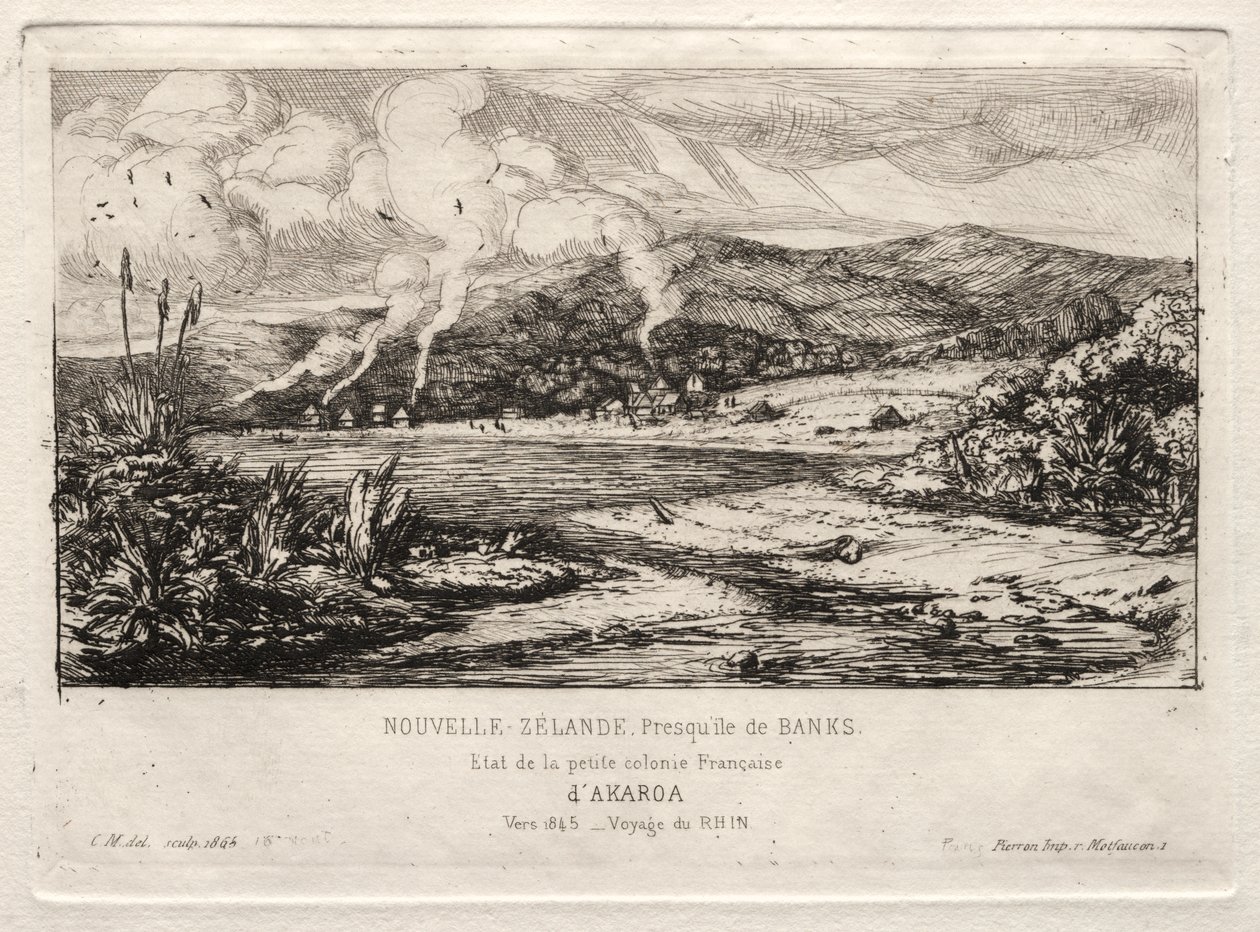 Den lille franske koloni ved Akaroa, 1845 af Charles Meryon