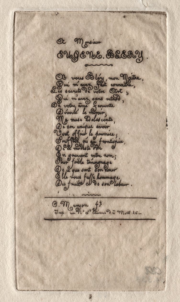 Vers til Eugène Bléry, 1854. af Charles Meryon