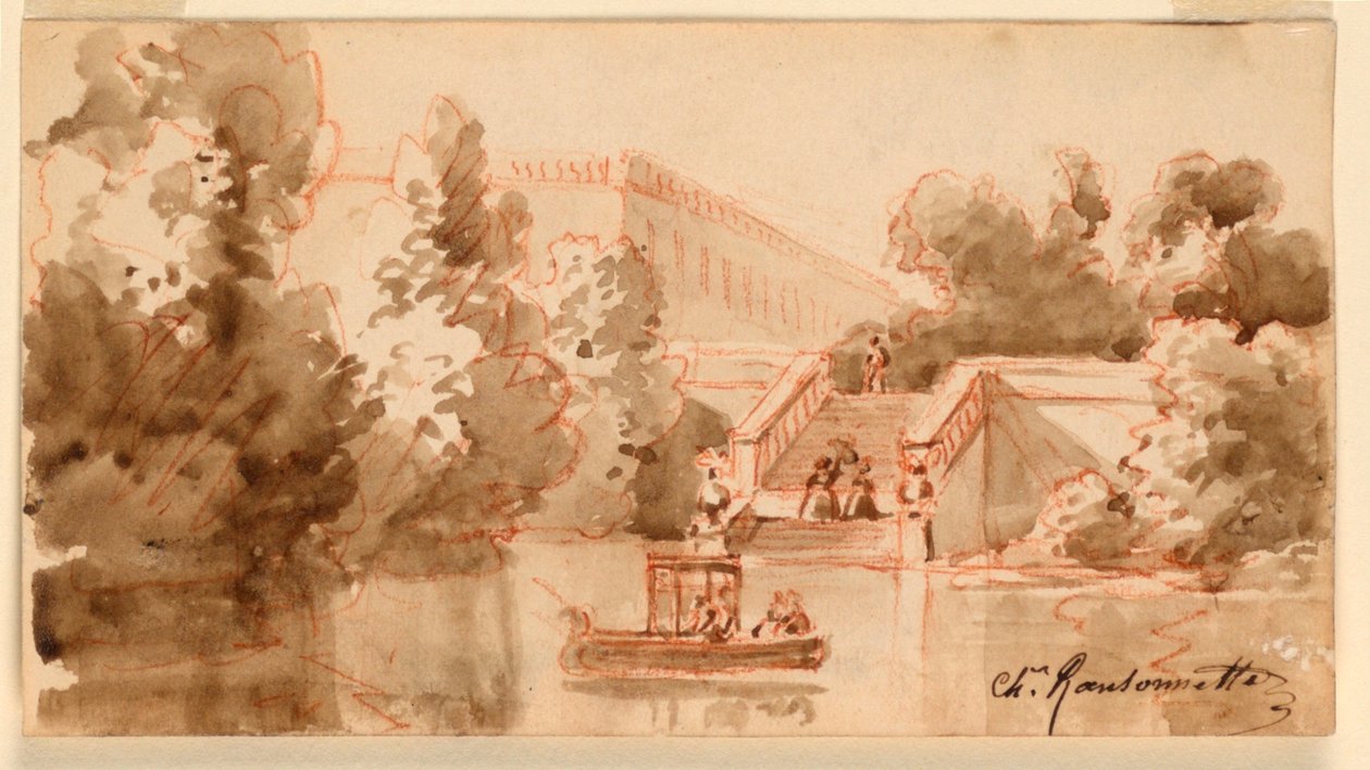 Imaginær udsigt over slottet Vaux-le-Vicomte af Charles Nicolas Ransonnette
