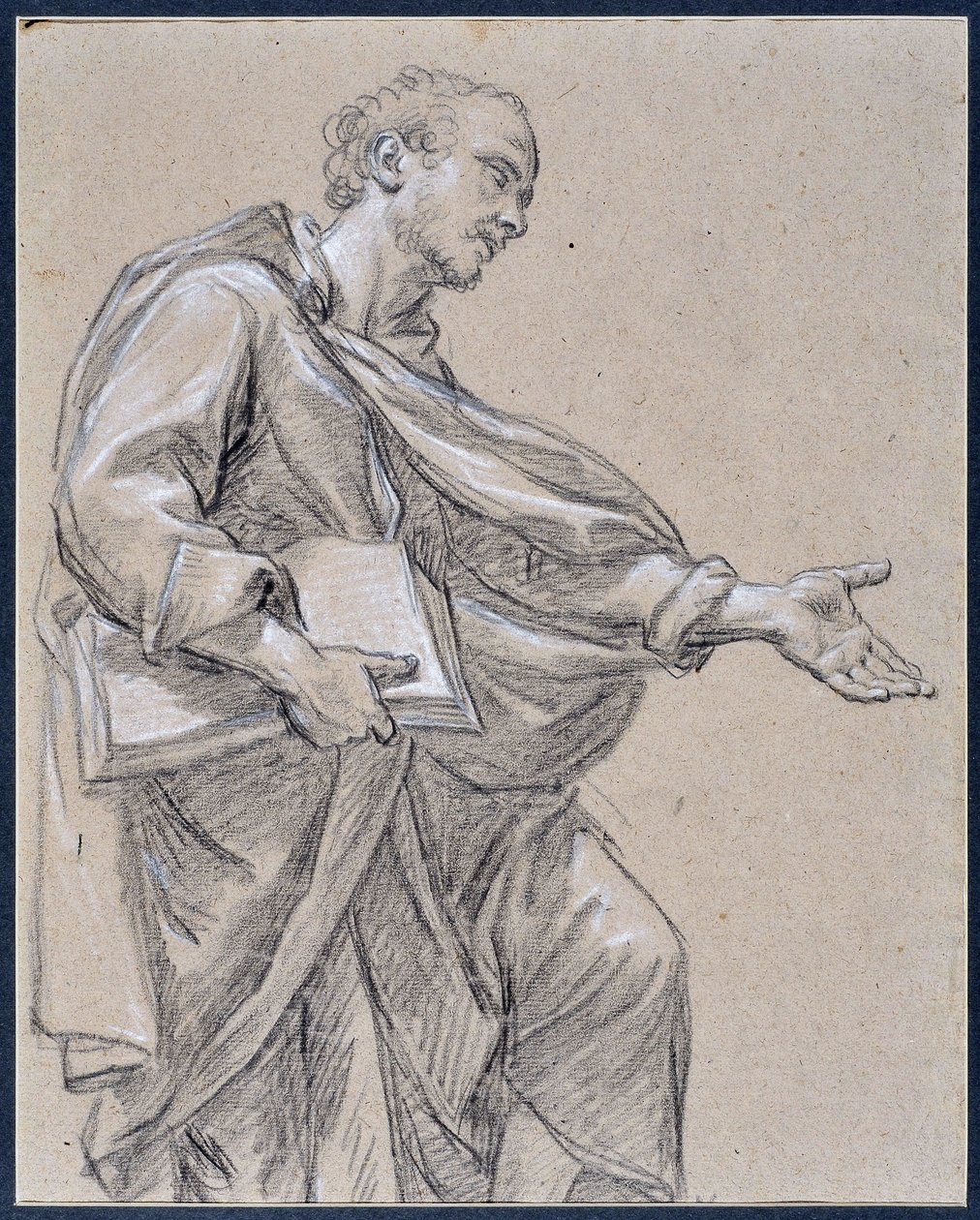 Drapee-figur, der holder en bog (tegning) af Charles Parrocel