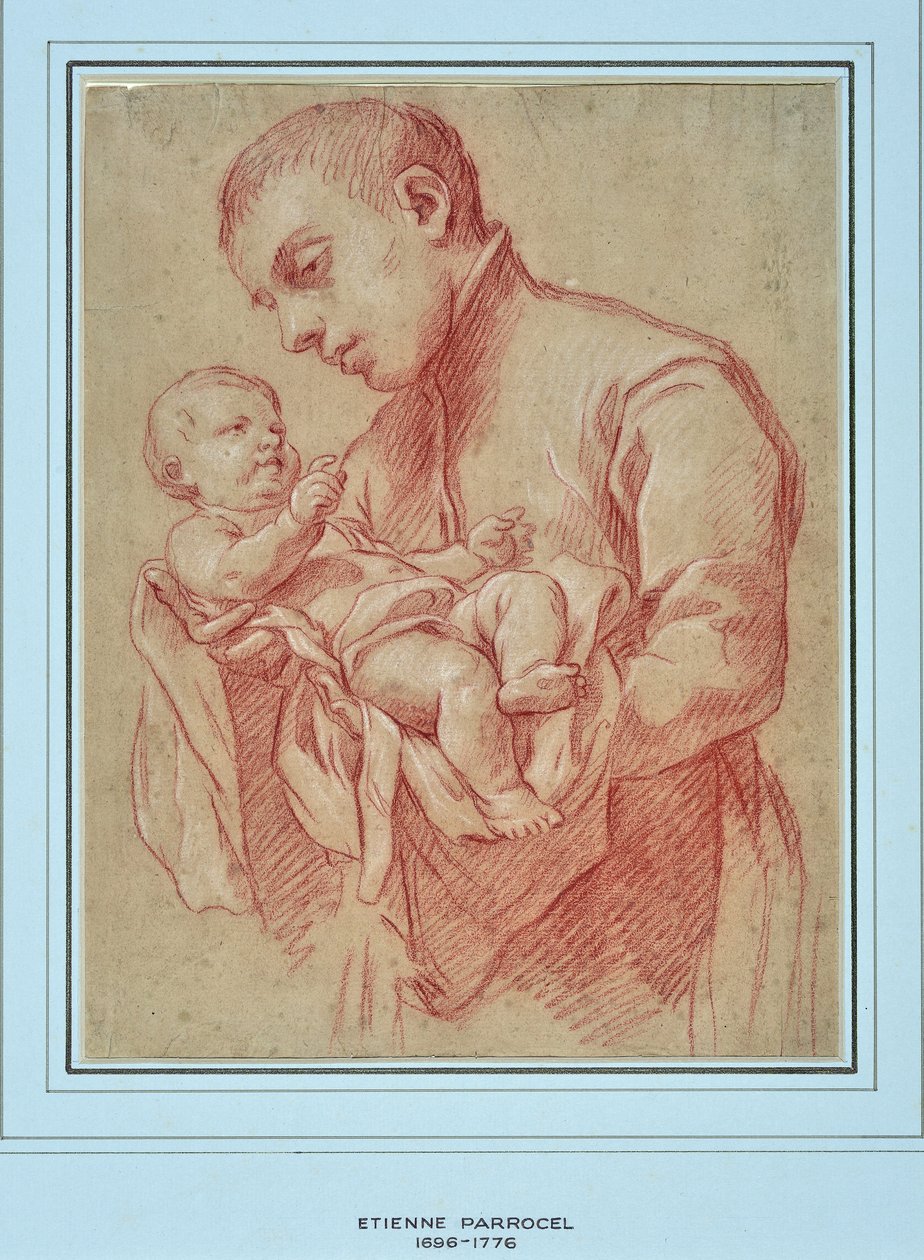 Ung religiøs holder et barn (tegning) af Charles Parrocel