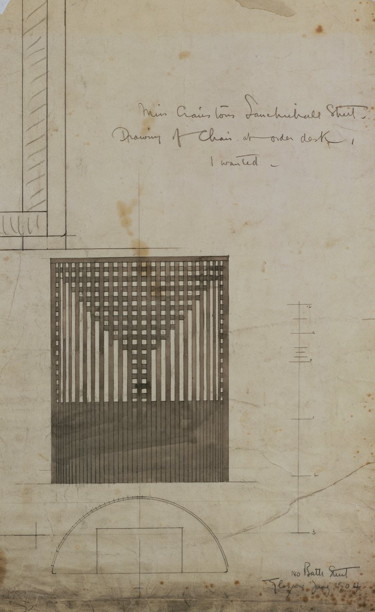 Design til en Barrel Chair af Charles Rennie Mackintosh