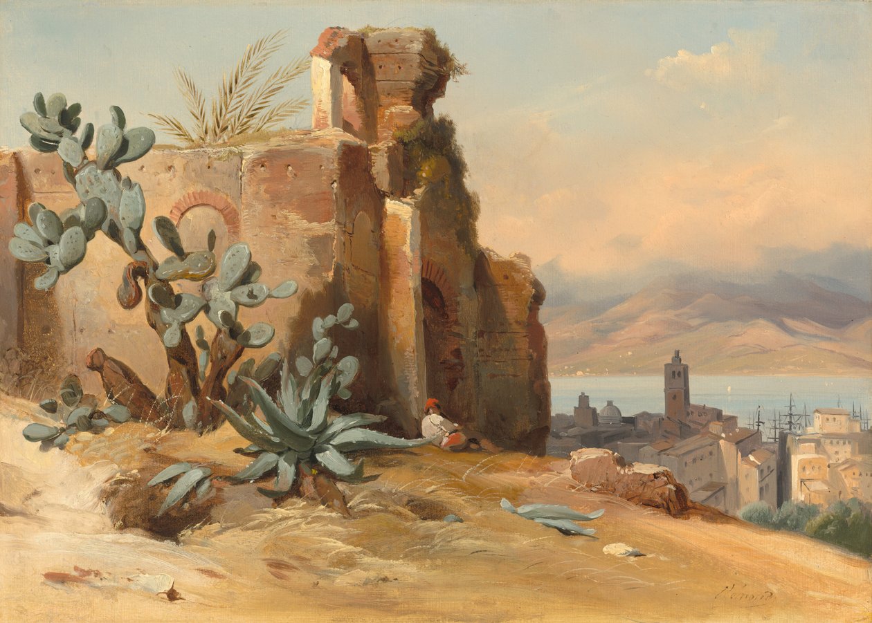 Gamle ruiner nær Messina, Sicilien, 1842. af Charles Rémond
