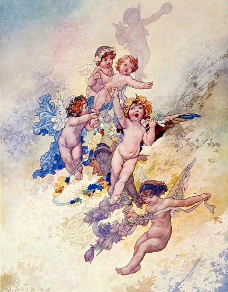 Putti med blomsterkranser af Charles Robinson