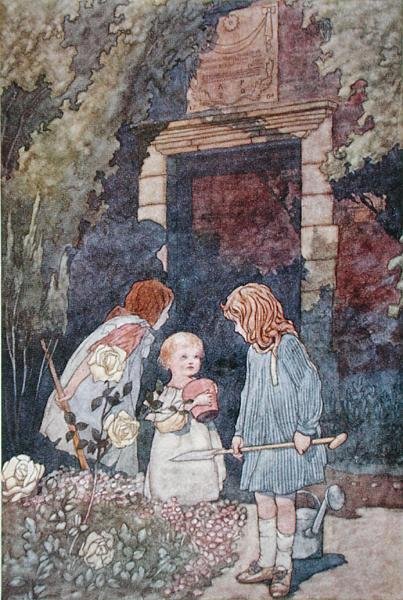 Børnehaven, udgivet 1912 (farve litho) af Charles Robinson