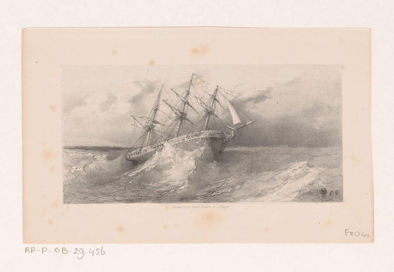 Sejlskib i storm på havet af Charles Rochussen