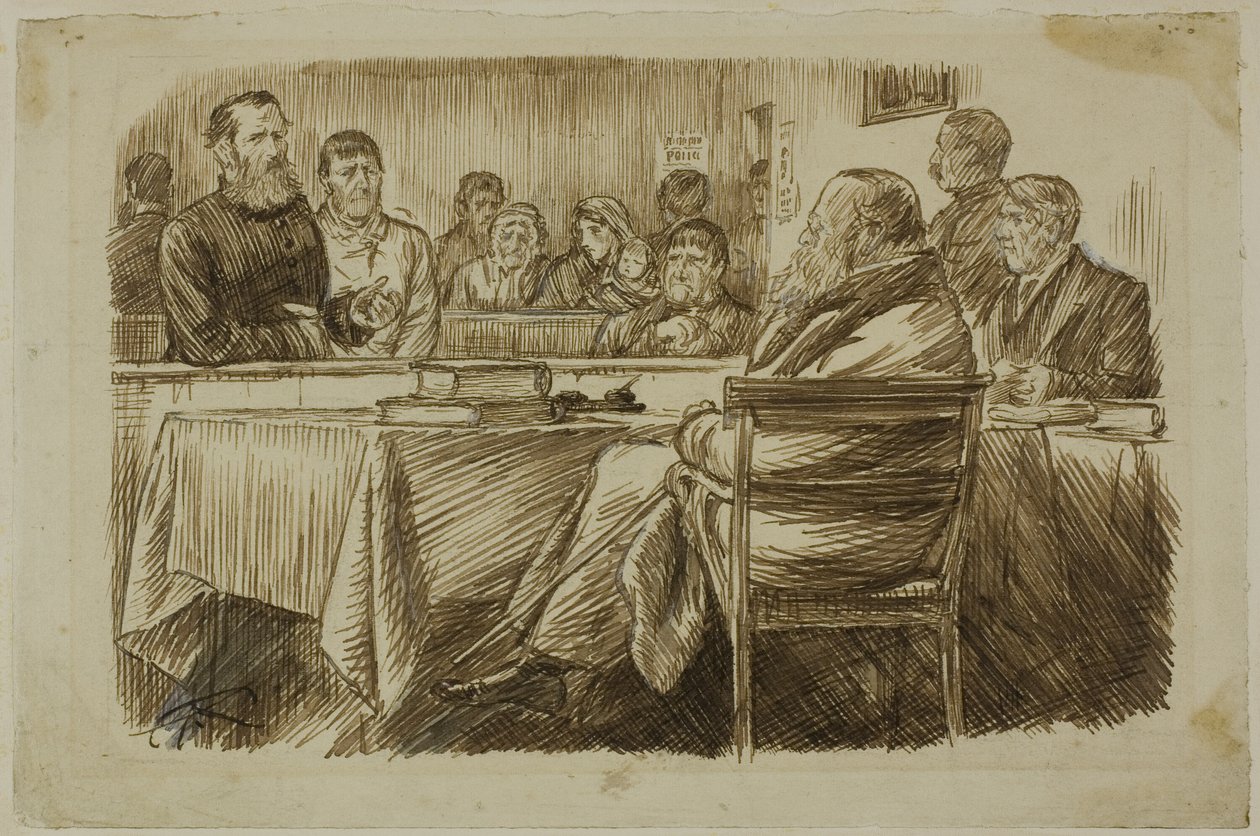 Retsscene af Charles Samuel Keene