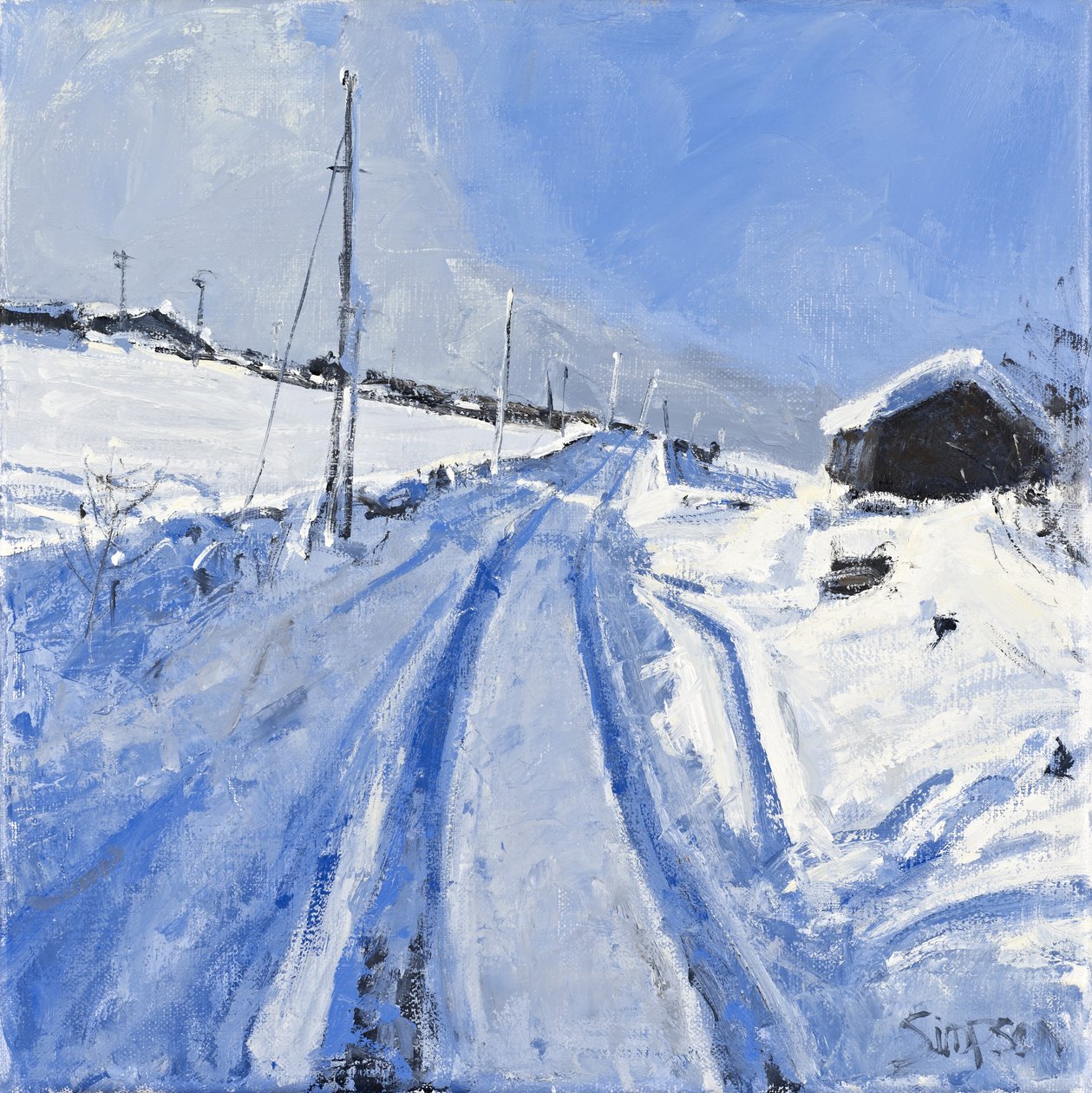 Snow Covered Road, 2010 (olie på lærred) af Charles Simpson