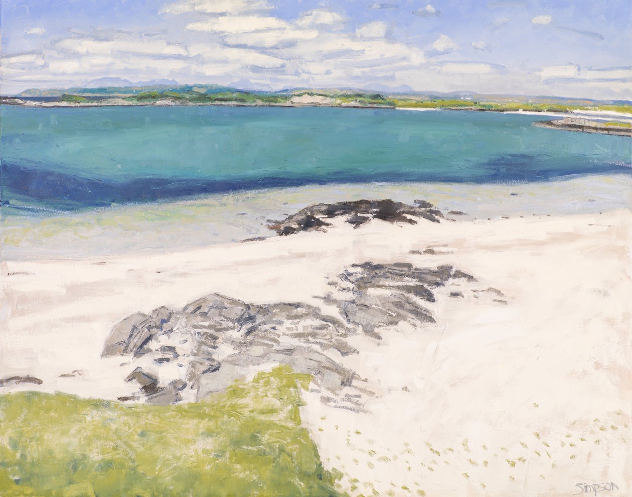 Traigh Morning, 2016 (olie på lærred) af Charles Simpson