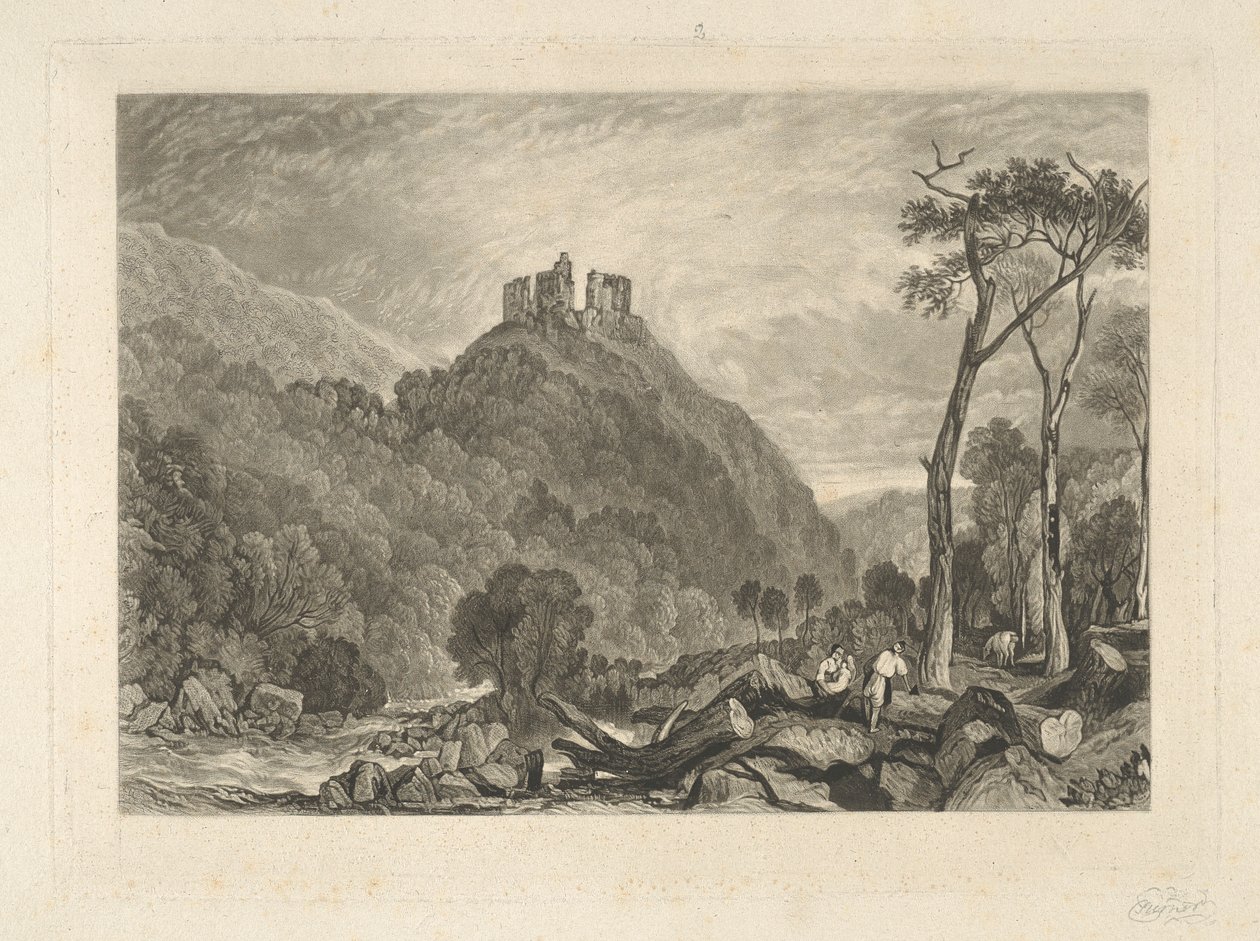 Okehampton Castle, ved floden Okehampton af Charles Turner