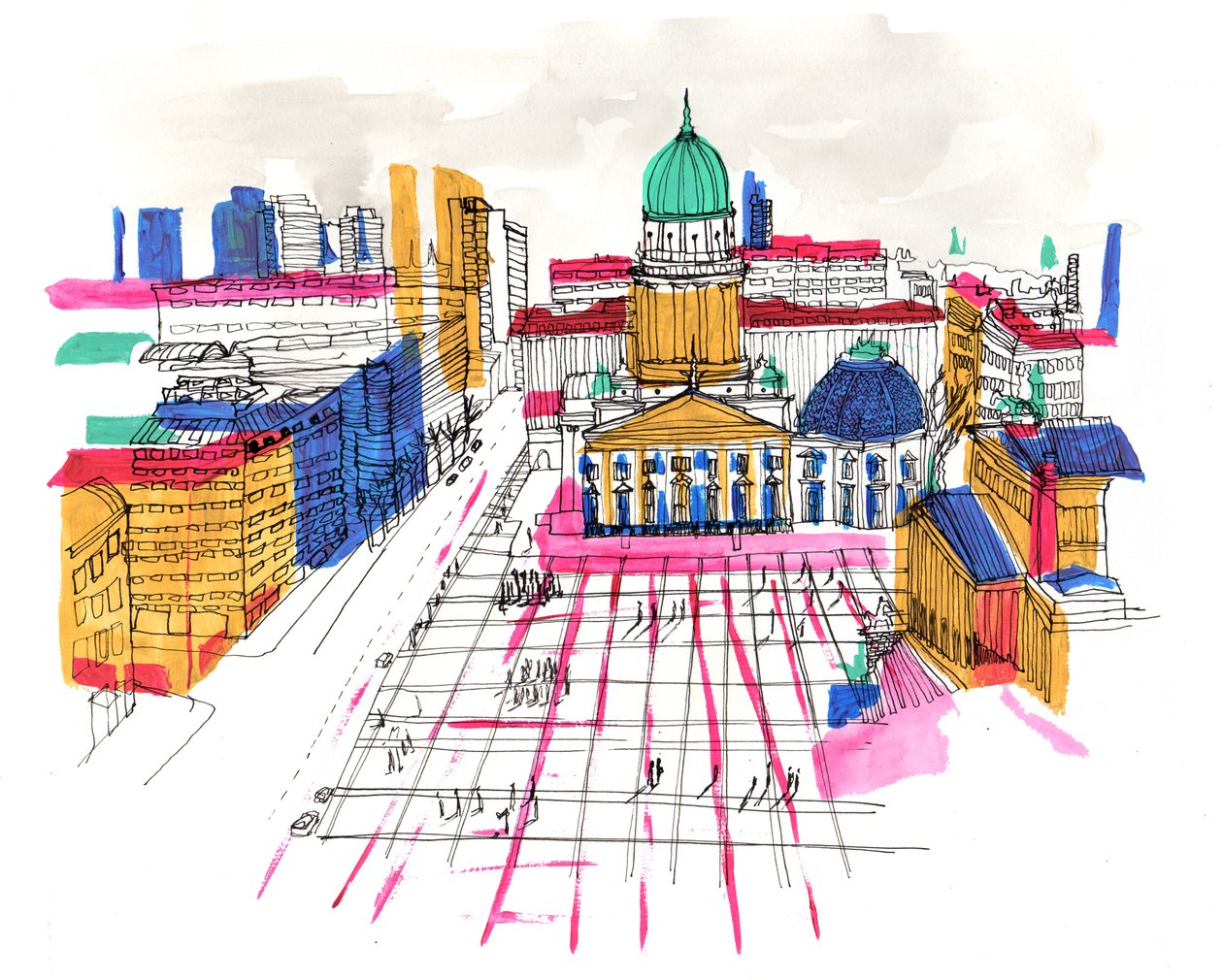 Berlin, 2015, akryl og blæk af Charlotte Orr