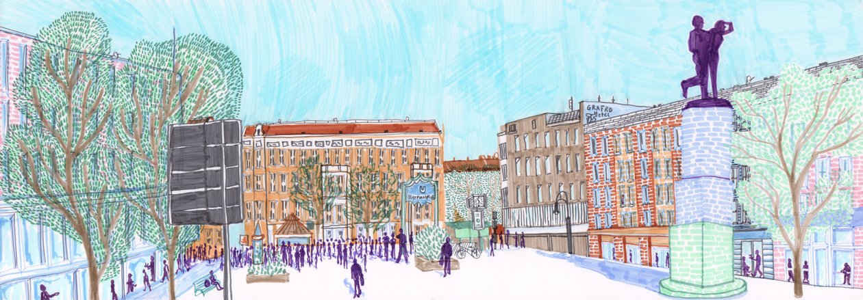 Hermannplatz, 2017 (pensel) af Charlotte Orr