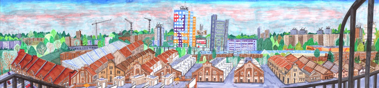 Storkower Strasse, 2017 (penselpenne af Charlotte Orr