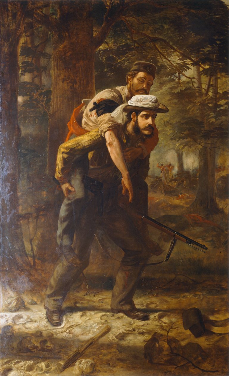 Ross Lewis Mangles (1833-1905) reddede en såret soldat fra det 37. regiment under det indiske mytteri i 1857, 1859-62 af Chevalier Louis William Desanges