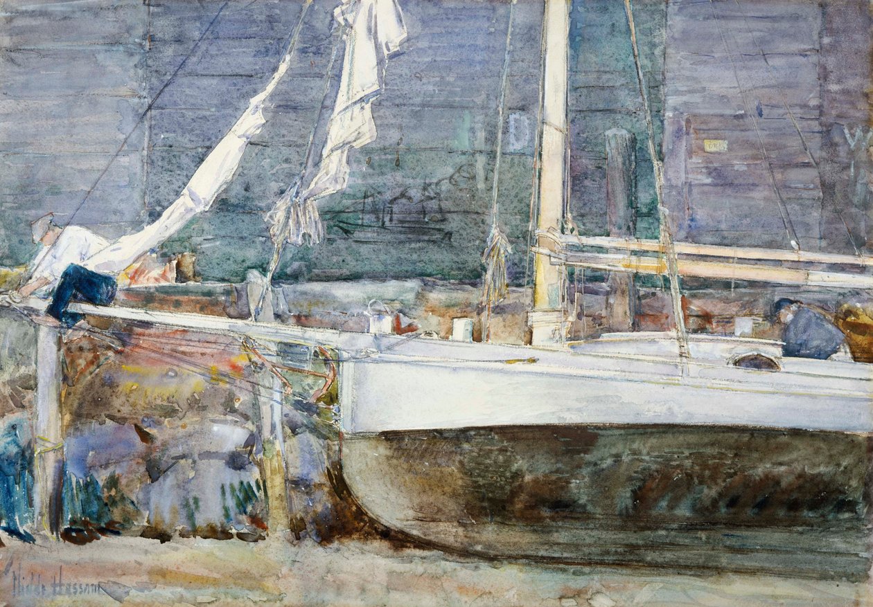 Drydock, Gloucester af Childe Hassam