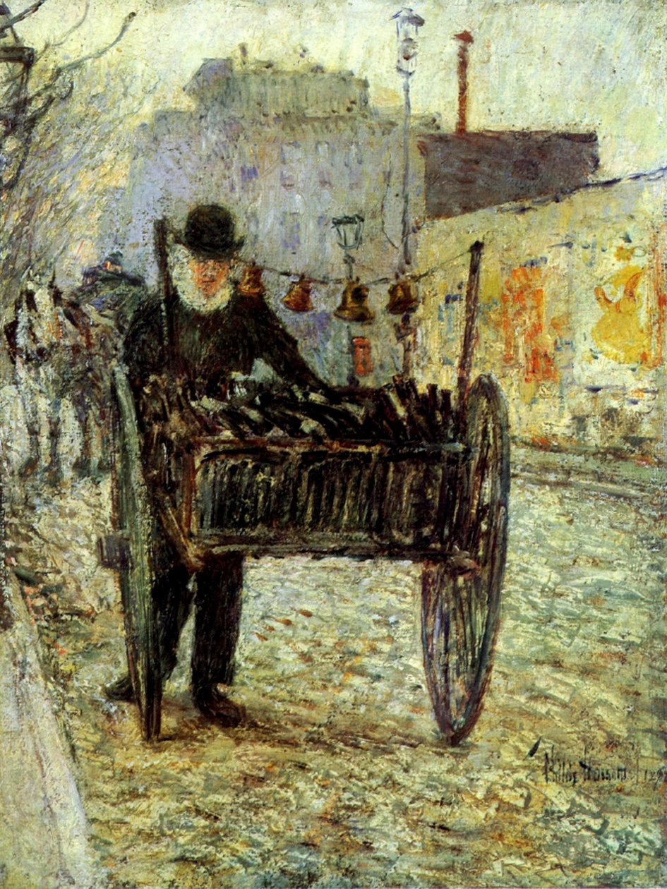 Gammel mand, der bærer flasker af Childe Frederick Hassam