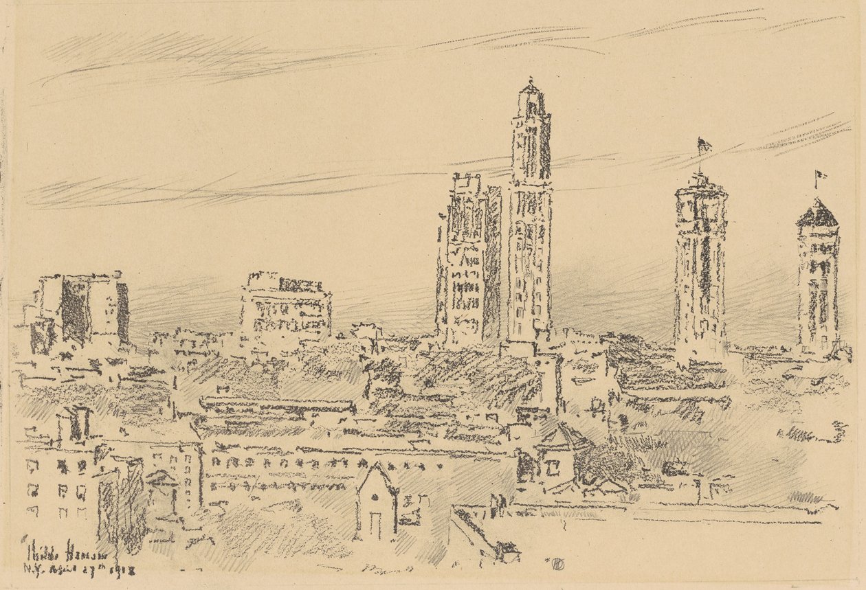 New York Skyline, lette bygninger af Childe Hassam