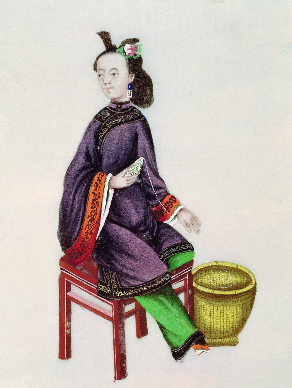 En kinesisk kvinde laver en undertråd, Qianlong-perioden (1736-96) af Chinese School