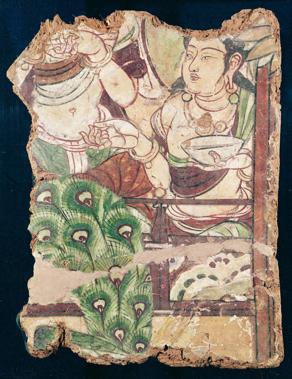 Fragment, der forestiller et buddhistisk paradis, fra Duldur-Aqur, Xinjiang, ca. 700 e.Kr. (vægmaleri) af Chinese School