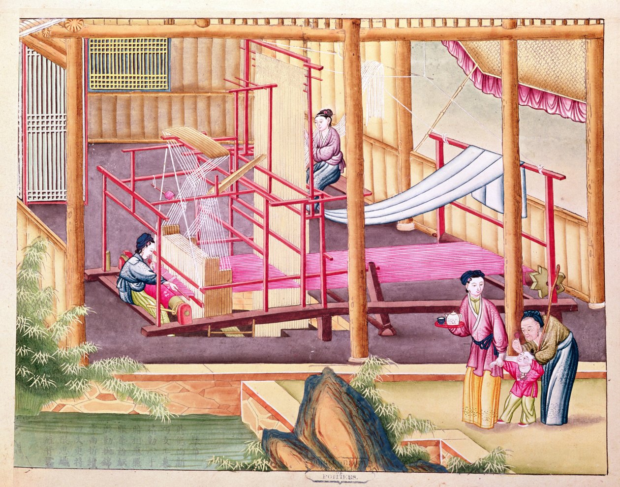 Ms 202 fol.10 Vævning, fra en bog om silkeindustrien af Chinese School