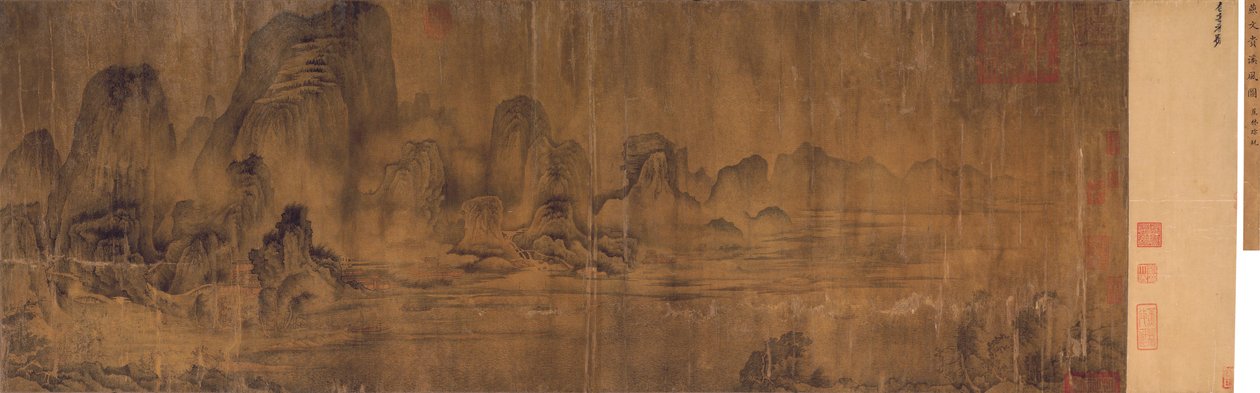 Blæser langs en bjergstrøm, håndscroll af Chinese School