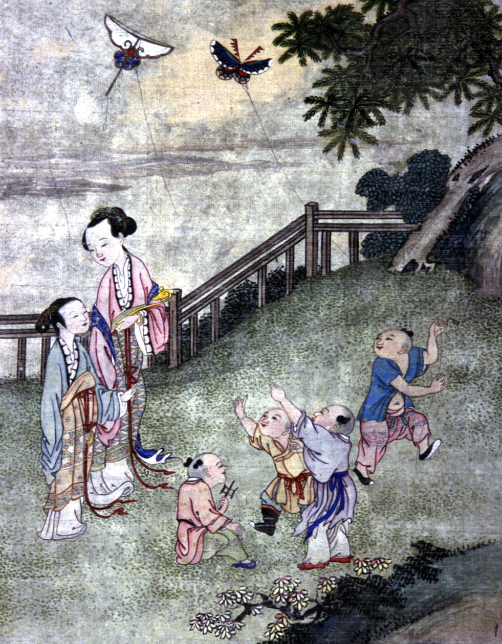 Børn leger med drage, midten af 1800-tallet (tryk) af Chinese School