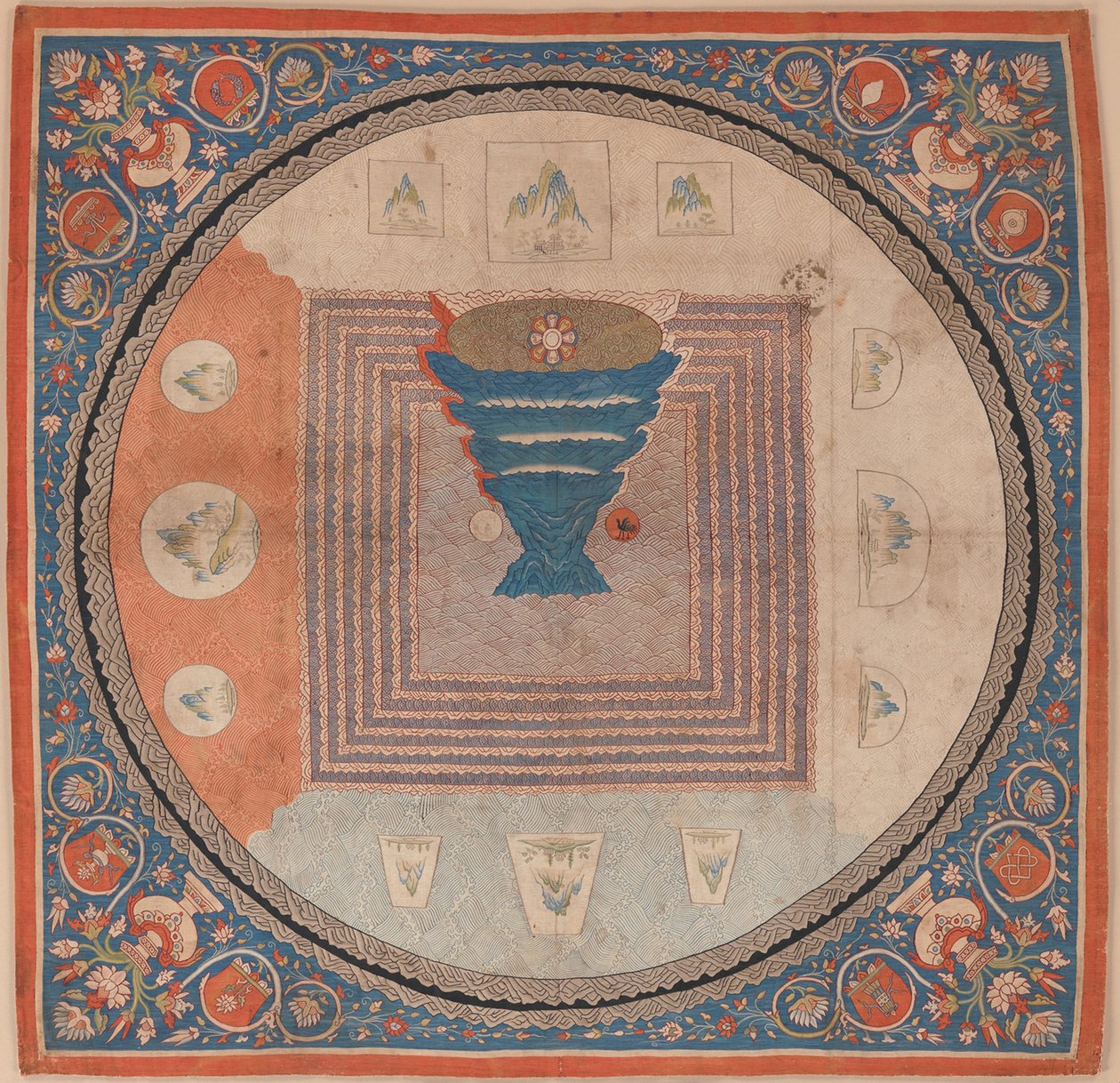 Kosmologisk mandala med Mount Meru af Chinese School
