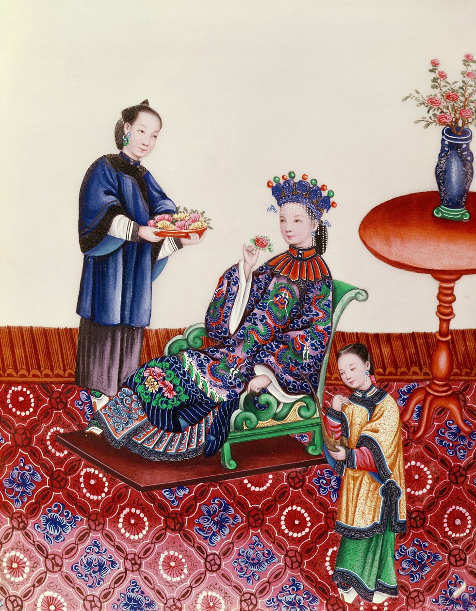 Elegant kinesisk dame, der lugter en blomst (gouache) af Chinese School