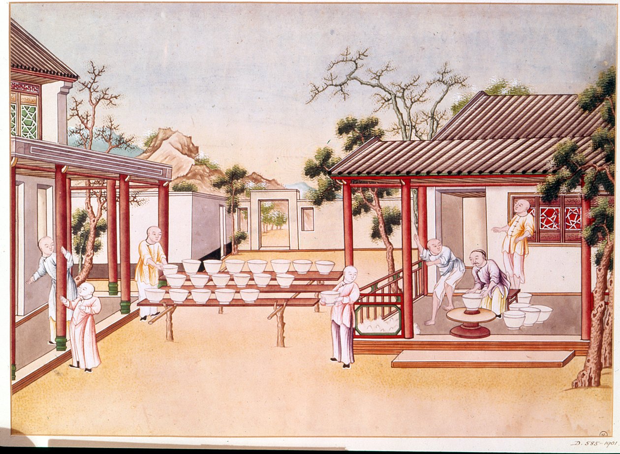 Porcelænsfremstilling (wc på papir) af Chinese School