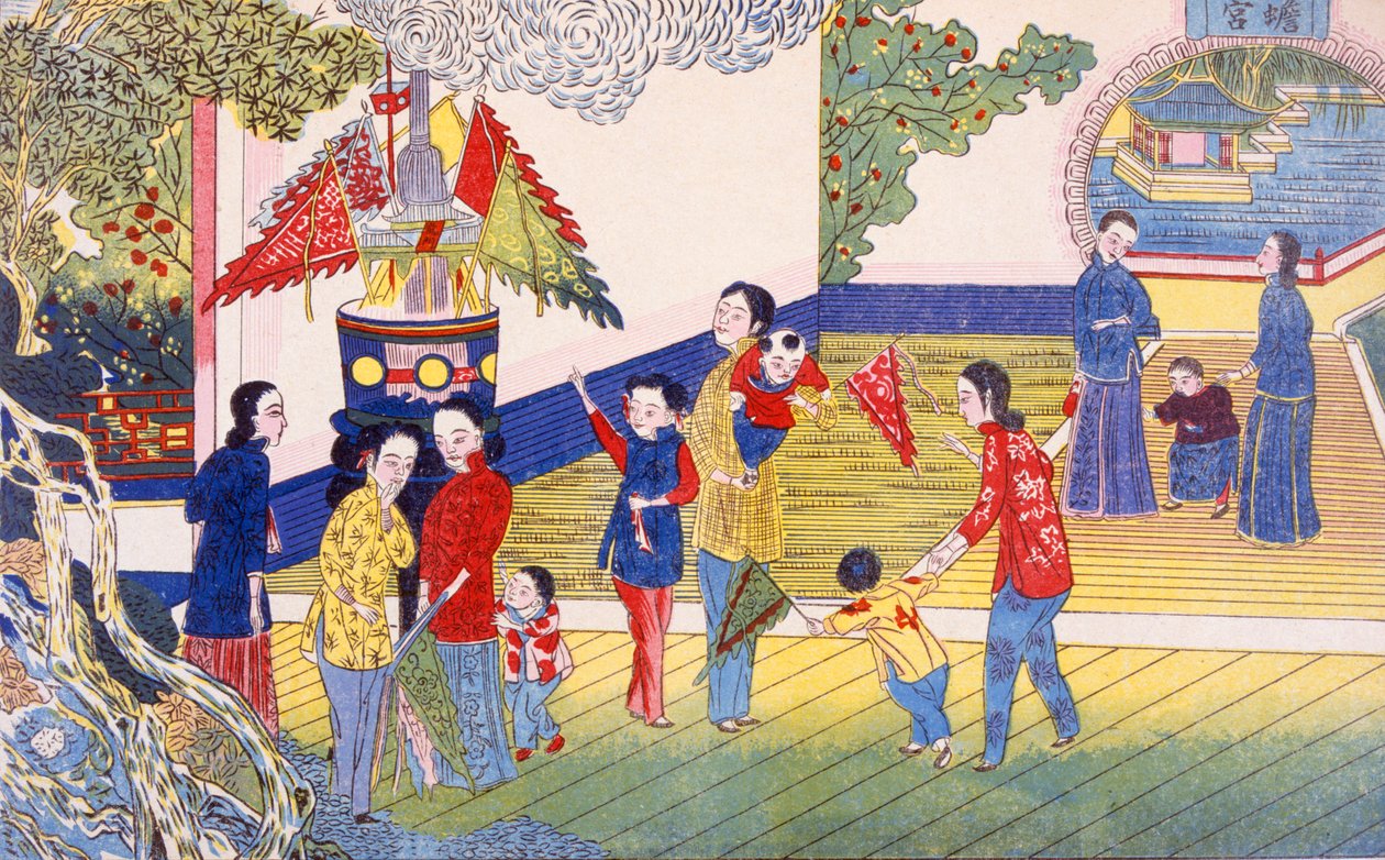 Tchoung Tsieou Chang Yué (træbloktryk) af Chinese School