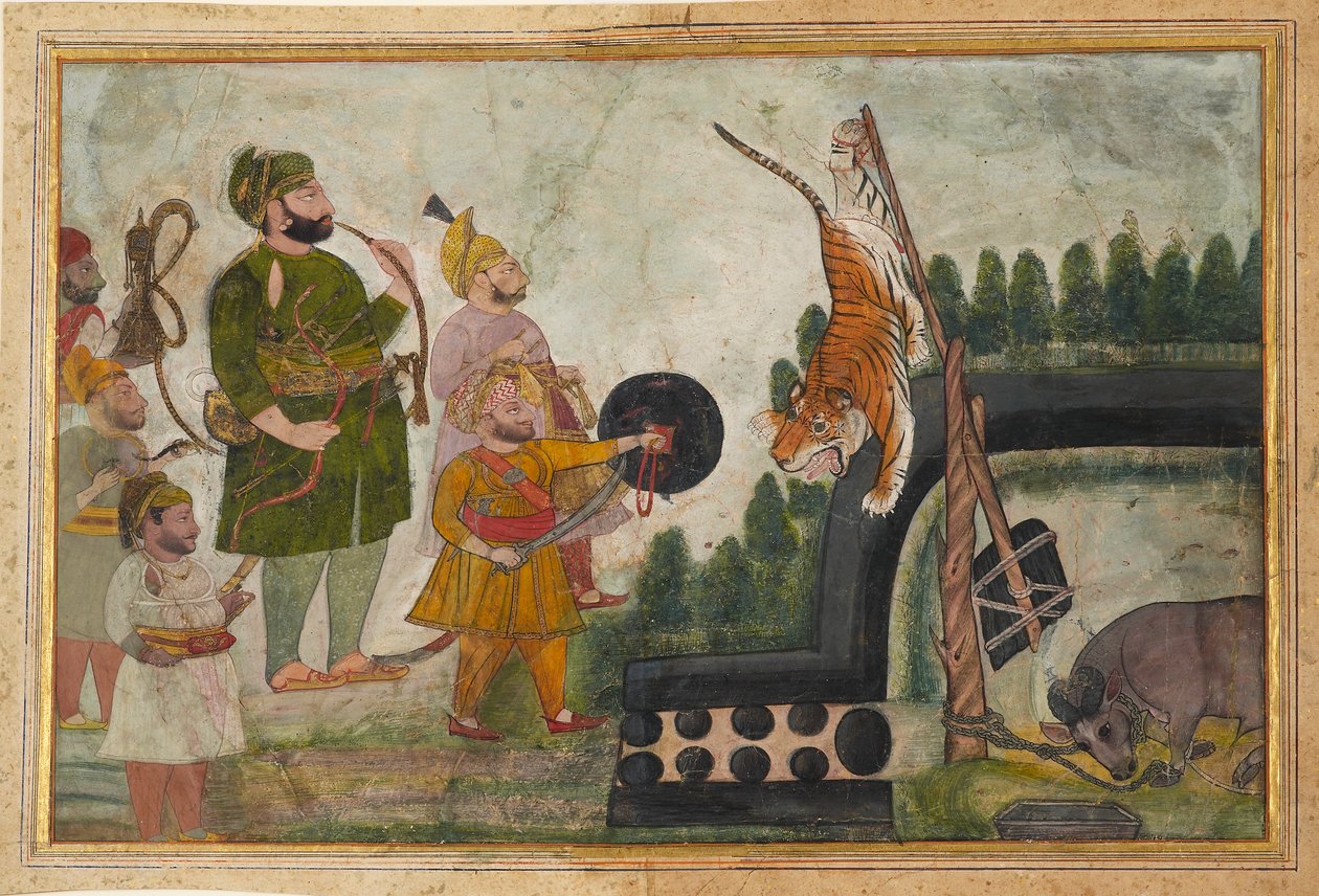 Rawat Gokul Das inspicerer en fanget tiger, 1810-1815 af Chokha