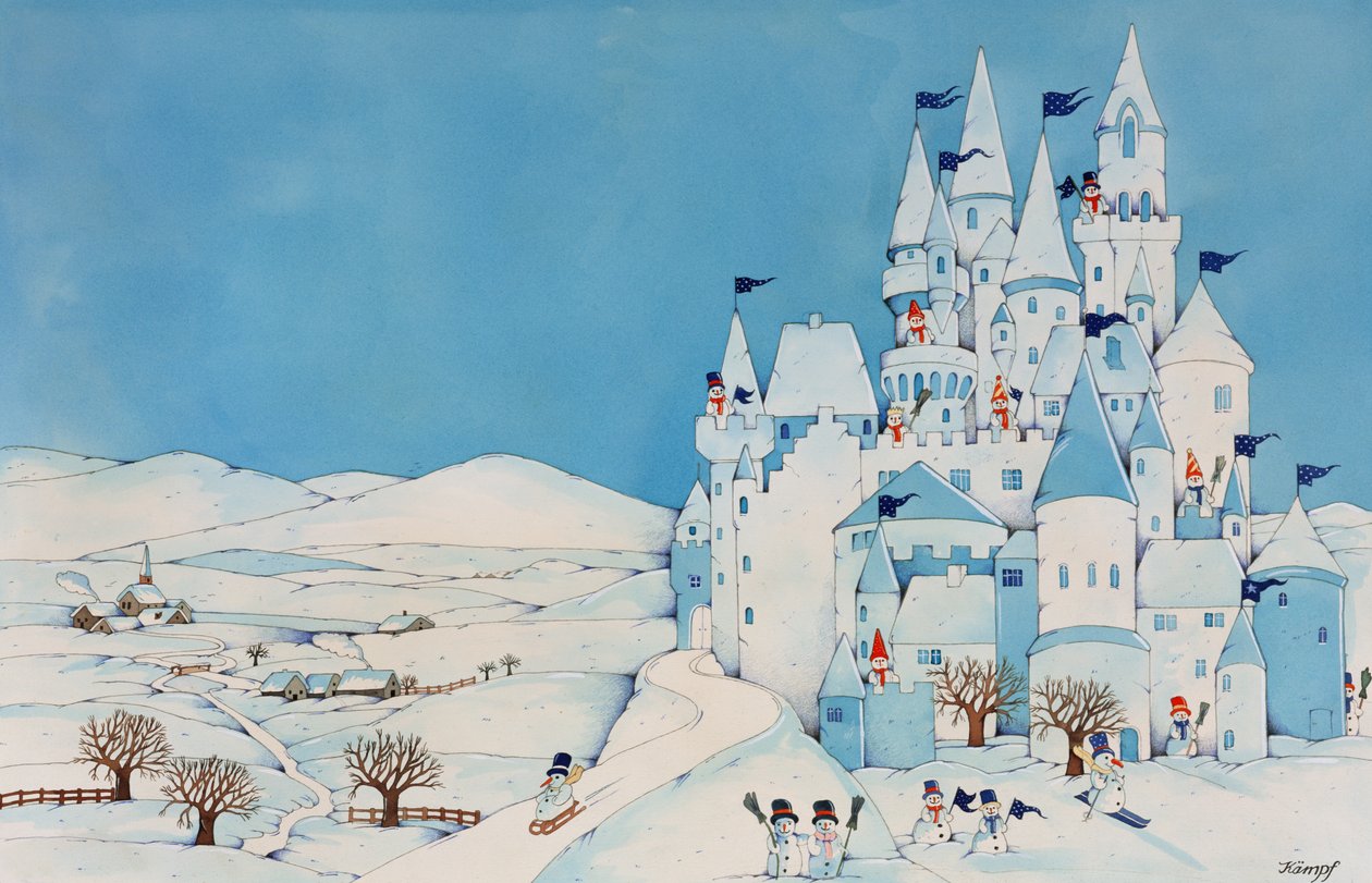 Snowman Castle, 1997 (wc på papir) af Christian Kaempf