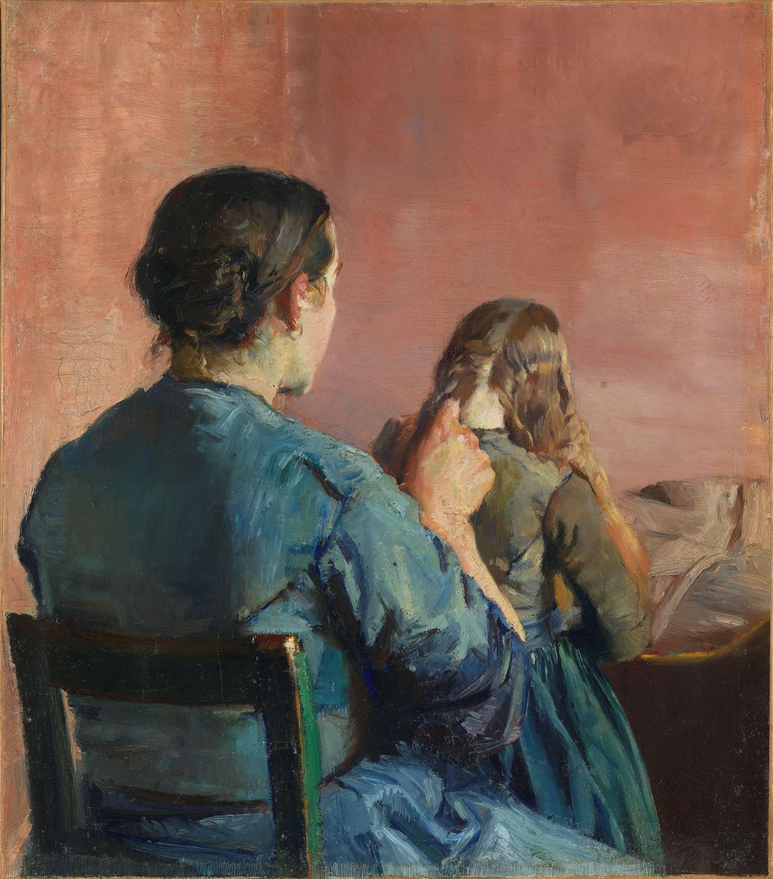 Braiding her Hair, ca. 1888 (olie på lærred) af Christian Krohg