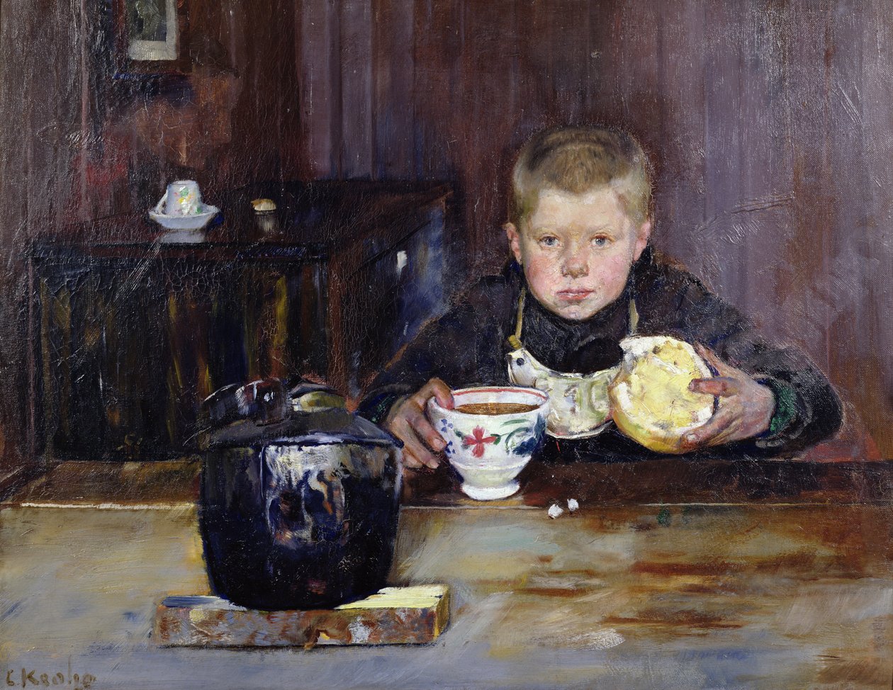Ærende dreng drikker kaffe af Christian Krohg