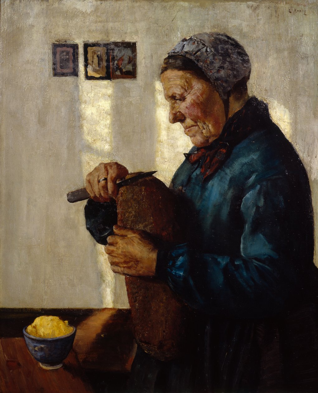 Kone skærer brød af Christian Krohg
