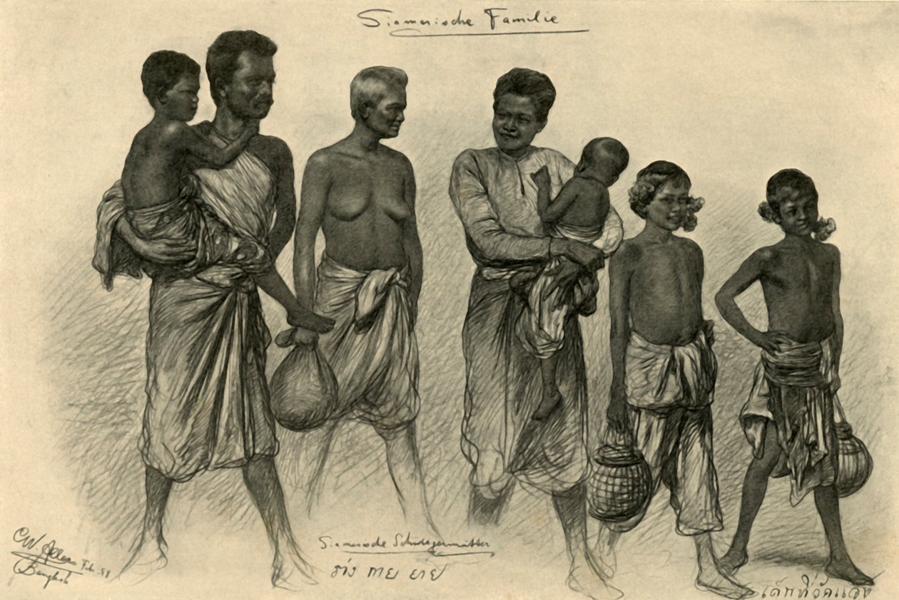 Siamesisk familie, Bangkok, 1898. af Christian Wilhelm Allers