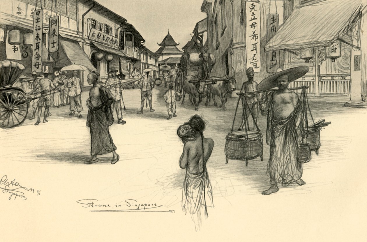 Gadescene, Singapore, 1898. af Christian Wilhelm Allers