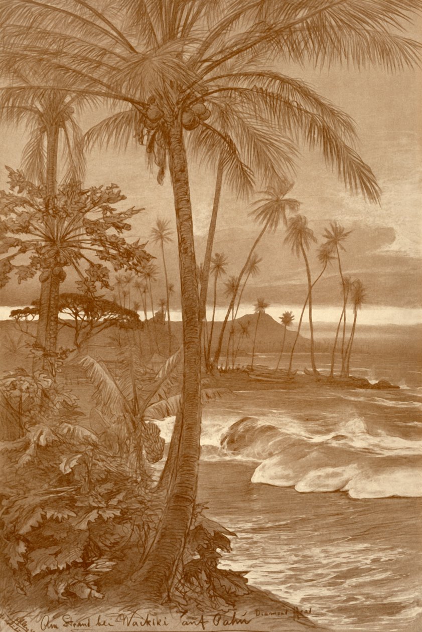 Stranden ved Waikiki, Hawaii, 1898. af Christian Wilhelm Allers