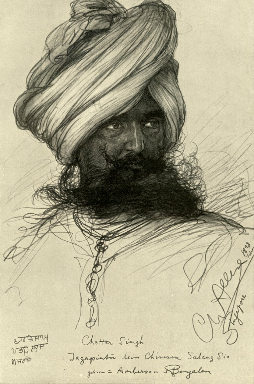 Watchman Chatter Singh, Singapore, 1898. af Christian Wilhelm Allers